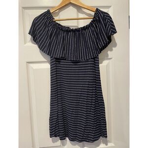 Women's Abercrombie & Fitch off shoulder navy/white dress Striped Size S